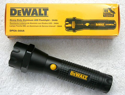 DeWalt DPGA-3AAA LED flashlight and packaging