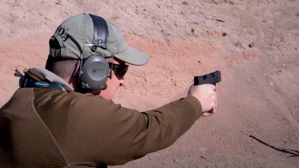 man shooting the XD-S 45 on the range