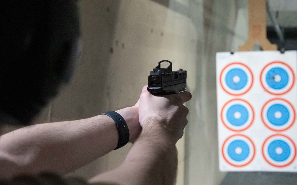 testing Springfield Armory XD Mod3 handgun on shooting range