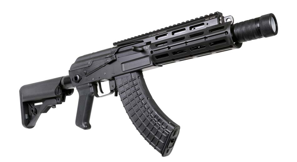  The Arsenal Inc. SAS M-7K-85, unveiled at the 2025 SHOT Show, is an American-made AK-style rifle tailored for serious shooters. Chambered in 7.62x39mm, the rifle merges the legendary reliability of the AK platform with precision engineering for enhanced performance. It features a robust milled receiver, offering added strength and extended durability for long-term use. The compact design, complemented by a chrome-lined barrel, ensures easy handling in tight spaces while maintaining accuracy under heavy use. Its sleek black finish and ergonomic handguards provide both aesthetic appeal and practical comfort. The rifle's side-folding metal stock adds versatility for storage and transport, catering to tactical and self-defense scenarios. Designed with shooters in mind, the SAS M-7K-85 exemplifies a blend of toughness, usability, and craftsmanship, making it a standout in its class.