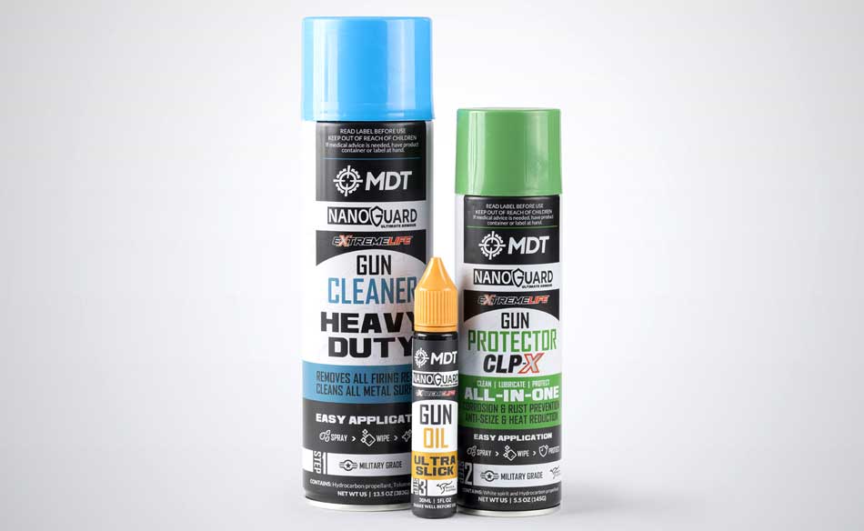 At the MDT booth during the 2025 SHOT Show, I saw the Nanoguard product lineup neatly displayed with the Gun Cleaner, Gun Protector, and Gun Oil prominently featured. Each product’s sleek, modern packaging highlighted MDT’s attention to detail and innovation. The Gun Protector CLP-X drew attention for its promise of 9-month rust prevention and hydrophobic barrier, with representatives demonstrating its application on a polymer rifle stock. Attendees appreciated the emphasis on advanced tungsten nanotechnology, which set the Nanoguard line apart. The compact Gun Oil container, ideal for on-the-go maintenance, was a hit among field shooters looking for reliability under extreme conditions.